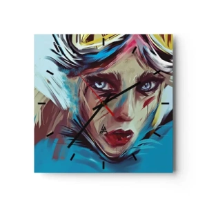 Orologio da parete - Orologio in Vetro - Ritratto di una donna dai colori dinamici e dallo stile astratto - 30x30cm - La guerriera della strada - Decorazione murale moderna per soggiorno e camera da letto ARTTOR