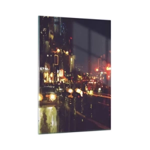 Quadro su vetro - Scena notturna della città con luci colorate e riflessi di strada - 80x120cm - Immersa nelle luci della notte - Decorazione murale moderna per soggiorno e camera da letto ARTTOR