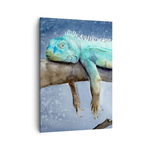 Quadro su tela - Stampe su Tela - Iguana blu che riposa su un ramo - 50x70cm - Va tutto bene! - Decorazione murale moderna per soggiorno e camera da letto ARTTOR