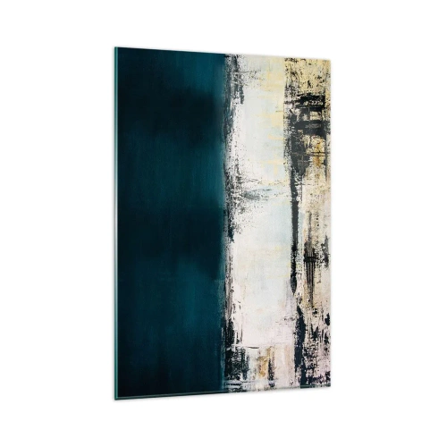 Quadro su vetro - Composizione orizzontale astratta nei toni del blu navy e del bianco - 80x120cm - Composizione orizzontale - Decorazione murale moderna per soggiorno e camera da letto ARTTOR