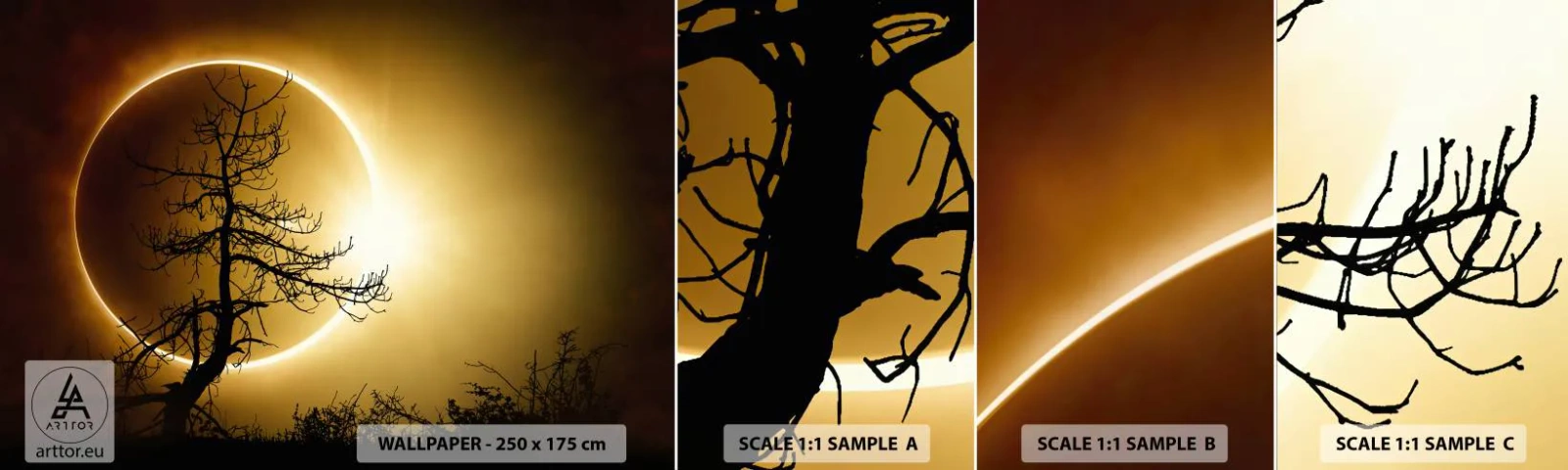 Campione di Fotomurale Adesivo Deluxe Sticker - Eclissi totale - Eclisse, Albero, Paesaggio - 100x30 cm