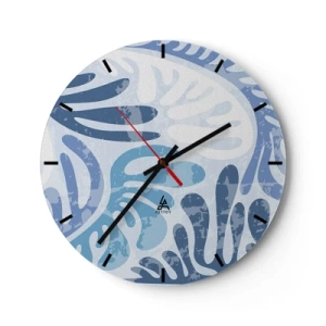 Orologio da parete - Orologio in Vetro - Forme organiche blu su uno sfondo chiaro - 30x30cm - Felci blu - Decorazione murale moderna per soggiorno, cucina e camera da letto ARTTOR