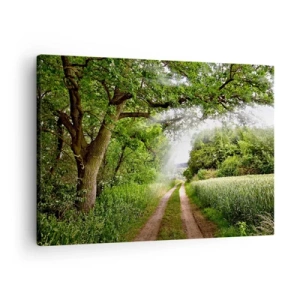 Quadro su tela - Stampe su Tela - Una strada sterrata tra alberi verdi e luce solare - 70x50cm - Et in Arcadia ego - Decorazione murale moderna per soggiorno e camera da letto ARTTOR