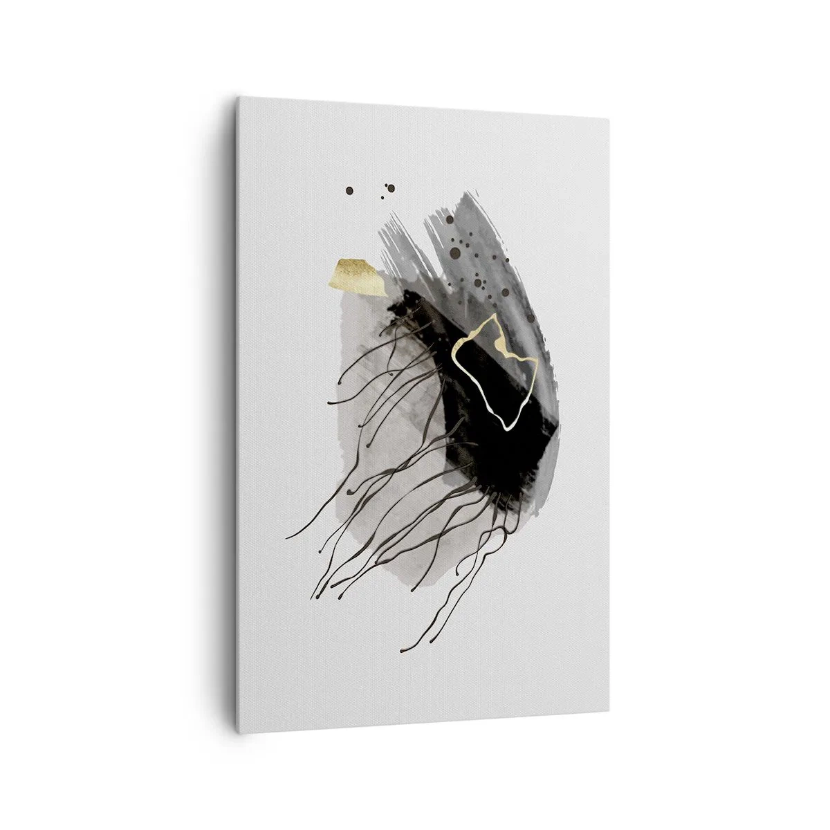 Quadro su tela - Stampe su Tela - Una composizione astratta con accenti di nero e oro. - 80x120cm - In nero e in oro - Decorazione murale moderna per soggiorno e camera da letto ARTTOR