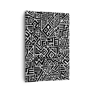 Quadro su tela - Stampe su Tela - Motivi geometrici in bianco e nero ispirati alla cultura precolombiana - 70x100cm - Composizione precolombiana - Decorazione murale moderna per soggiorno e camera da letto ARTTOR