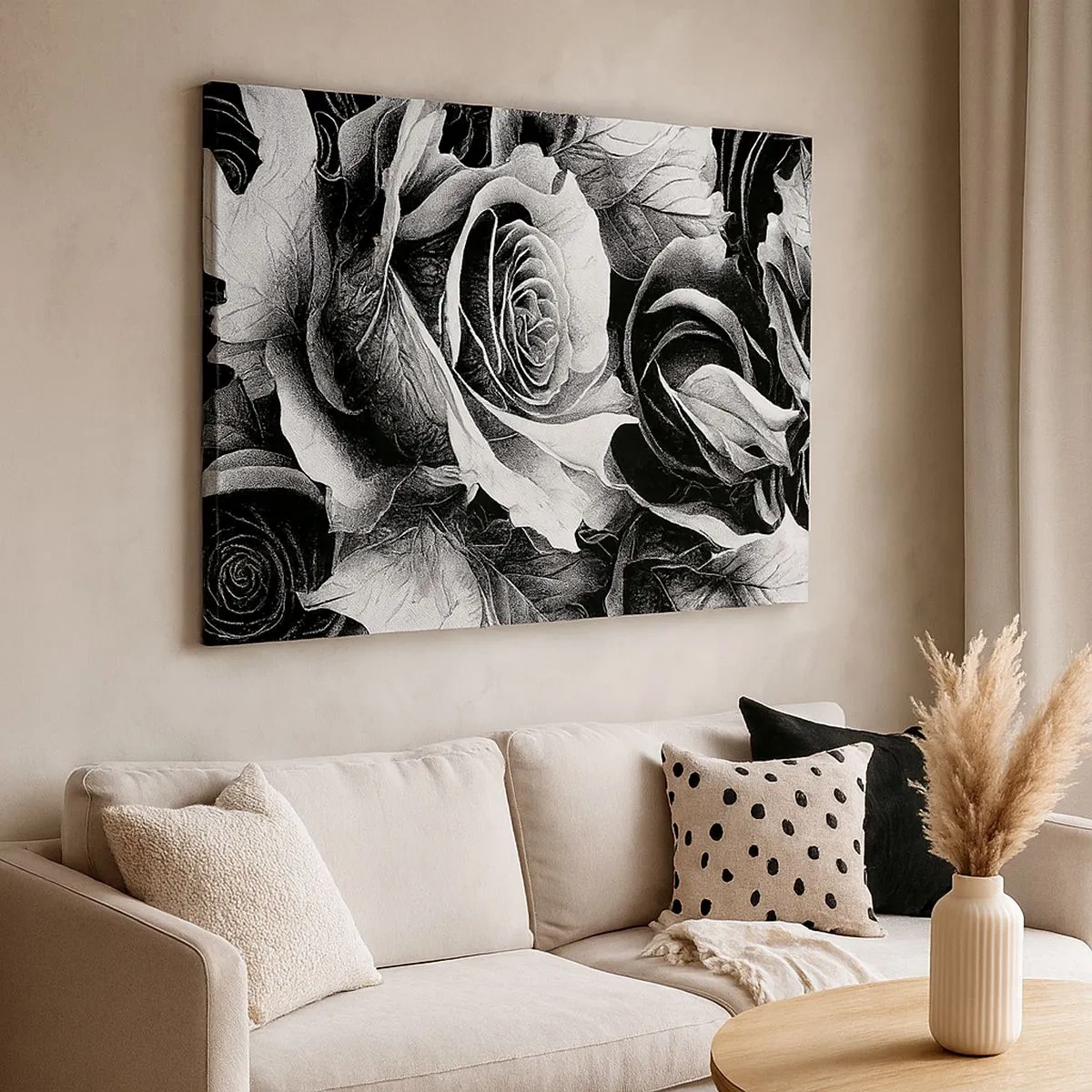 Quadro su tela - Stampe su Tela - Rose bianche e nere in una composizione elegante - 70x50cm - Sempre regina - Decorazione murale moderna per soggiorno e camera da letto ARTTOR