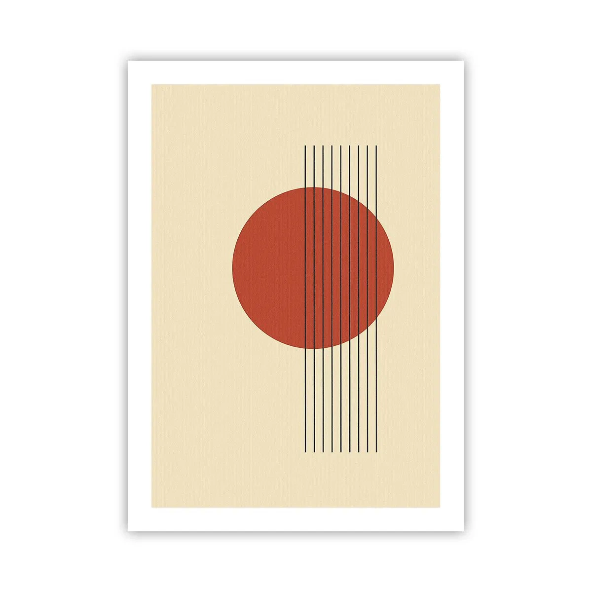 Poster - Composizione geometrica con un cerchio rosso - 50x70cm - Nel cerchio e oltre - Decorazione murale moderna per soggiorno e camera da letto ARTTOR