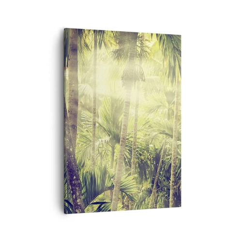 Quadro su tela - Stampe su Tela - Raggi di sole in una foresta tropicale di palme - 50x70cm - Nell'afa verde - Decorazione murale moderna per soggiorno e camera da letto ARTTOR