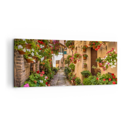 Quadro su tela - Stampe su Tela - Una strada affascinante piena di fiori e vasi di fiori - 120x50cm - Angolo italiano - Decorazione murale moderna per soggiorno e camera da letto ARTTOR
