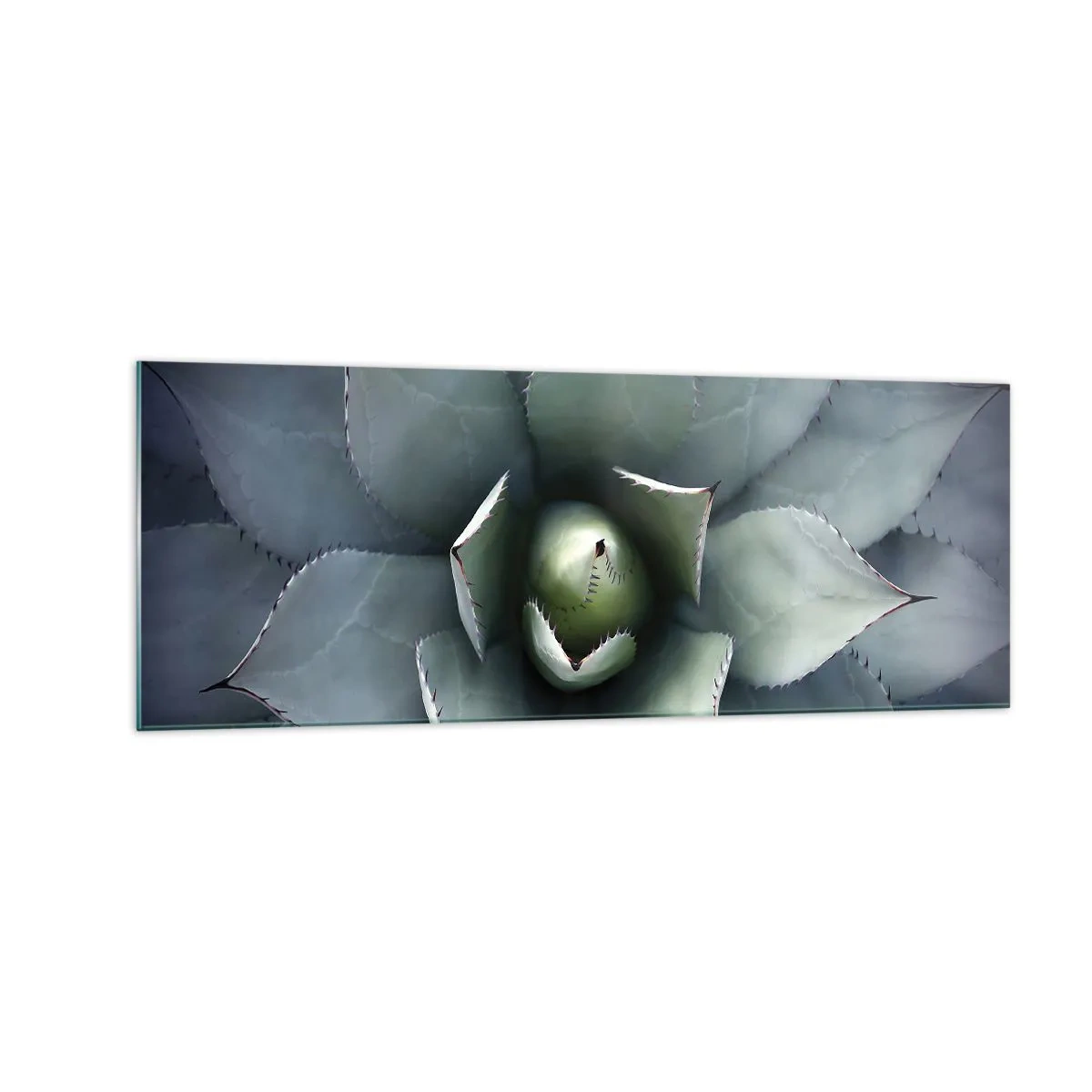 Quadro su vetro - Primo piano di una rosetta di agave in delicate tonalità di verde - 140x50cm - Adesca e minaccia - Decorazione murale moderna per soggiorno e camera da letto ARTTOR