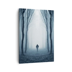 Quadro su tela - Stampe su Tela - Una figura che cammina tra gli alberi in una foresta nebbiosa - 50x70cm - E tutto è semplice e chiaro - Decorazione murale moderna per soggiorno e camera da letto ARTTOR