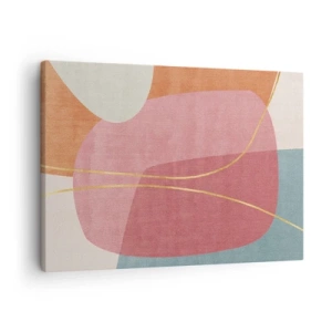 Quadro su tela - Stampe su Tela - Forme astratte in colori pastello con linee delicate - 70x50cm - Composizione pastello con filo dorato - Decorazione murale moderna per soggiorno e camera da letto ARTTOR