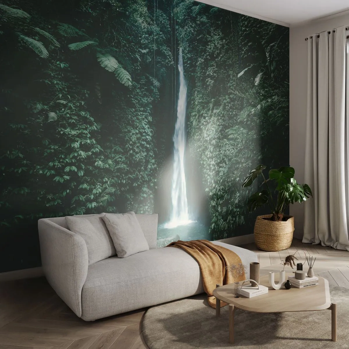 Fotomurali Premium Sand - Terme tropicali - Paesaggio, Cascata, Giungla - 100x70 cm