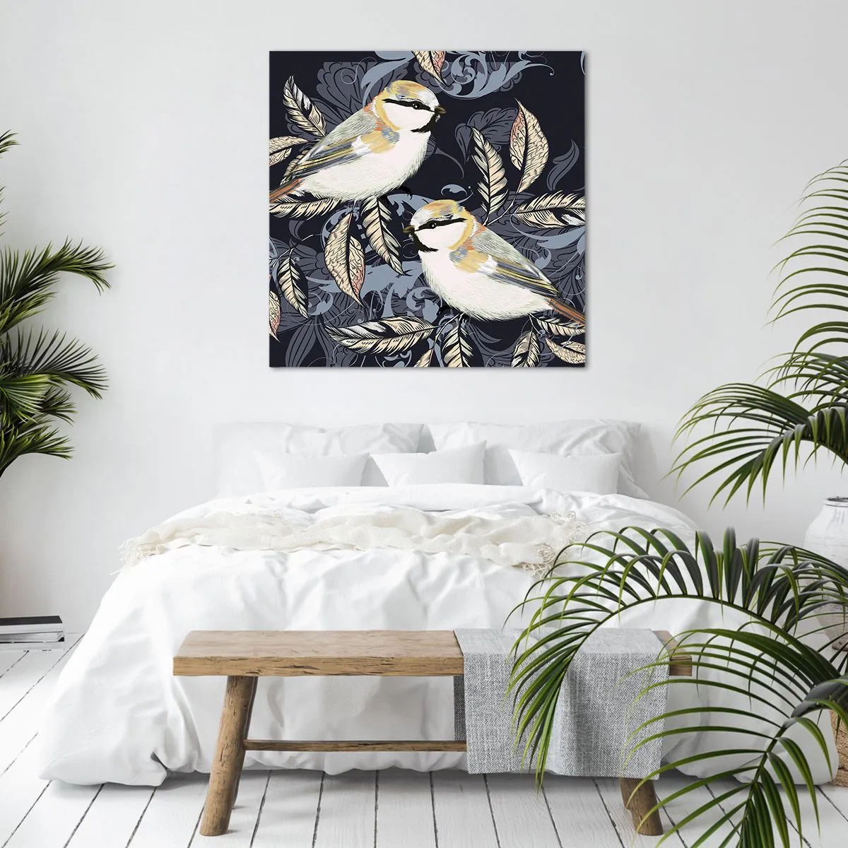 Quadro su tela - Stampe su Tela - Cinguettio oro e blu - 60x60 cm