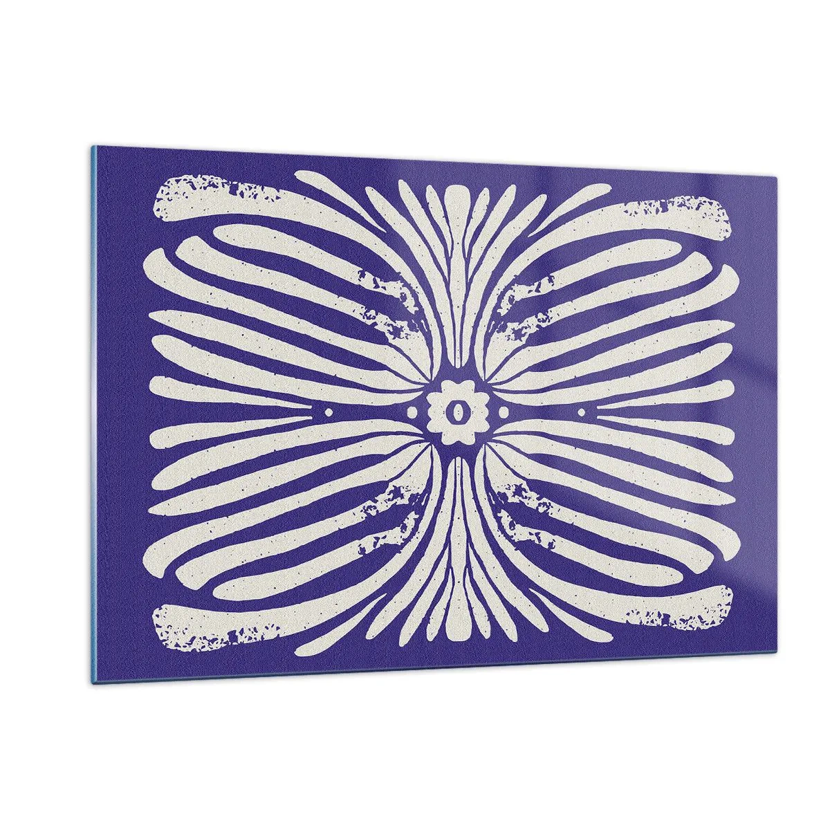 Quadro su vetro - Motivo etnico simmetrico su sfondo viola - 120x80cm - Ispirazioni etniche - Decorazione murale moderna per soggiorno e camera da letto ARTTOR