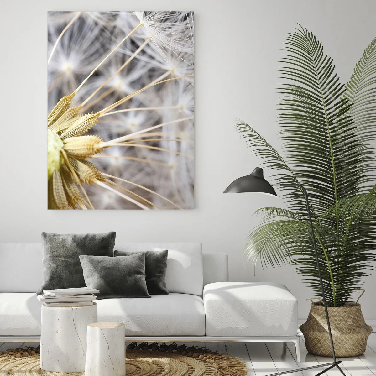 Quadro su vetro - Primo piano di un dente di leone con semi delicati - 50x70cm - Subito prima del decollo - Decorazione murale moderna per soggiorno e camera da letto ARTTOR