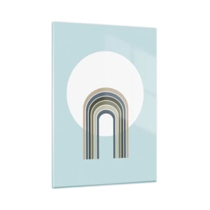 Quadro su vetro - Una composizione astratta con archi in delicate tonalità di blu e verde. - 50x70cm - Attrazione irresistibile - Decorazione murale moderna per soggiorno e camera da letto ARTTOR
