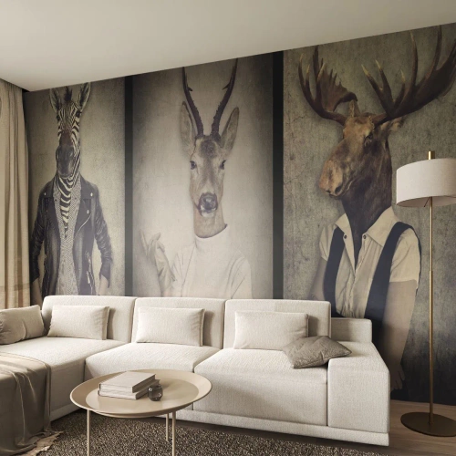 Fotomurali Standard Eco - Personaggi eleganti con teste di animali in stile retrò - 100x70cm - Facciamo parlare i gesti - Decorazione murale moderna per soggiorno e camera da letto ARTTOR
