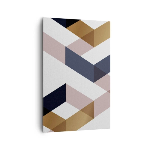 Quadro su tela - Stampe su Tela - Motivi geometrici nei toni dell'oro e del blu navy - 80x120cm - Piani e angoli - Decorazione murale moderna per soggiorno e camera da letto ARTTOR