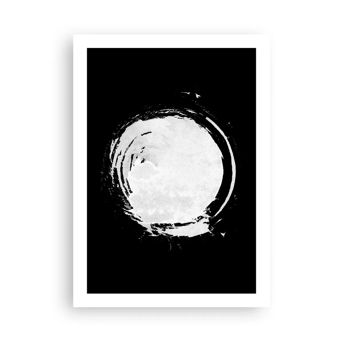 Poster - Forma circolare astratta bianca su sfondo nero - 50x70cm - Una buona soluzione - Decorazione murale moderna per soggiorno e camera da letto ARTTOR