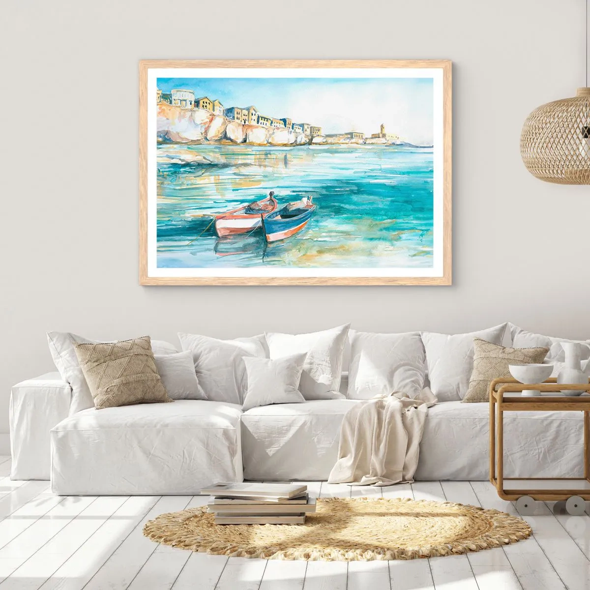 Poster in cornice rovere chiaro - Paesaggio in azzurro - 91x61 cm