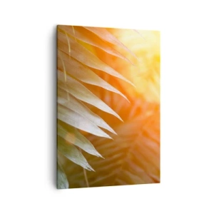 Quadro su tela - Stampe su Tela - Foglie di palma nei raggi del tramonto - 50x70cm - L'alba nella giungla - Decorazione murale moderna per soggiorno e camera da letto ARTTOR
