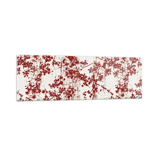 Quadro su vetro - Fiori rossi su sfondo bianco in stile artistico - 160x50cm - Come l'antico percalle - Decorazione murale moderna per soggiorno e camera da letto ARTTOR