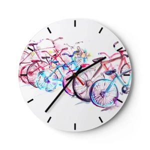Orologio da parete - Orologio in Vetro - Biciclette acquerellate dai colori vivaci su sfondo bianco - 30x30cm - La riunione del club Antimoto - Decorazione murale moderna per soggiorno, cucina e camera da letto ARTTOR