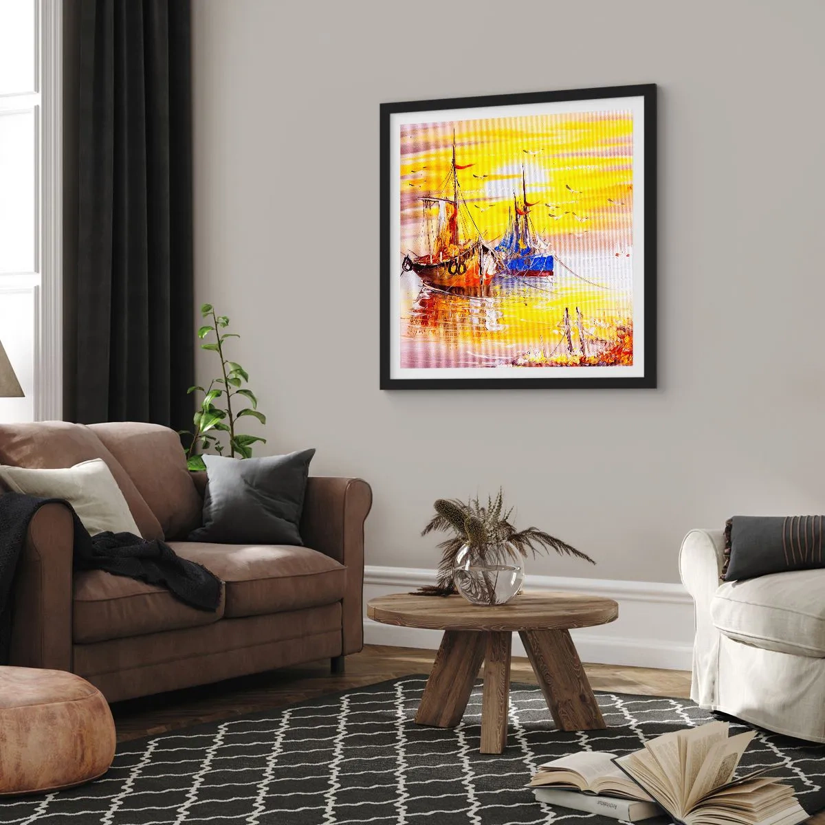 Poster in cornice nera - Meritato riposo nel porto - 30x30 cm