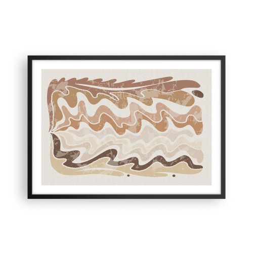 Poster in cornice nera - Linee astratte ondulate in tonalità beige - 70x50cm - Buona energia - buone emozioni - Decorazione murale moderna per soggiorno e camera da letto ARTTOR