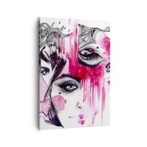 Quadro su tela - Stampe su Tela - Volto astratto nei toni del rosa e del nero - 50x70cm - Occhi astratti - Decorazione murale moderna per soggiorno e camera da letto ARTTOR