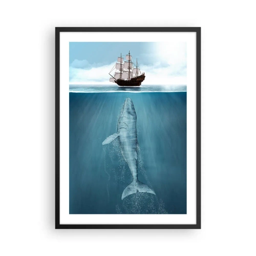 Poster in cornice nera - Una nave sulla superficie dell'acqua con una balena sotto, in uno scatto surreale - 50x70cm - Meglio non sapere - Decorazione murale moderna per soggiorno e camera da letto ARTTOR