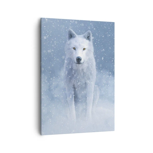 Quadro su tela - Stampe su Tela - Lupo bianco in uno scenario innevato - 50x70cm - Nello spirito dell'inverno - Decorazione murale moderna per soggiorno e camera da letto ARTTOR