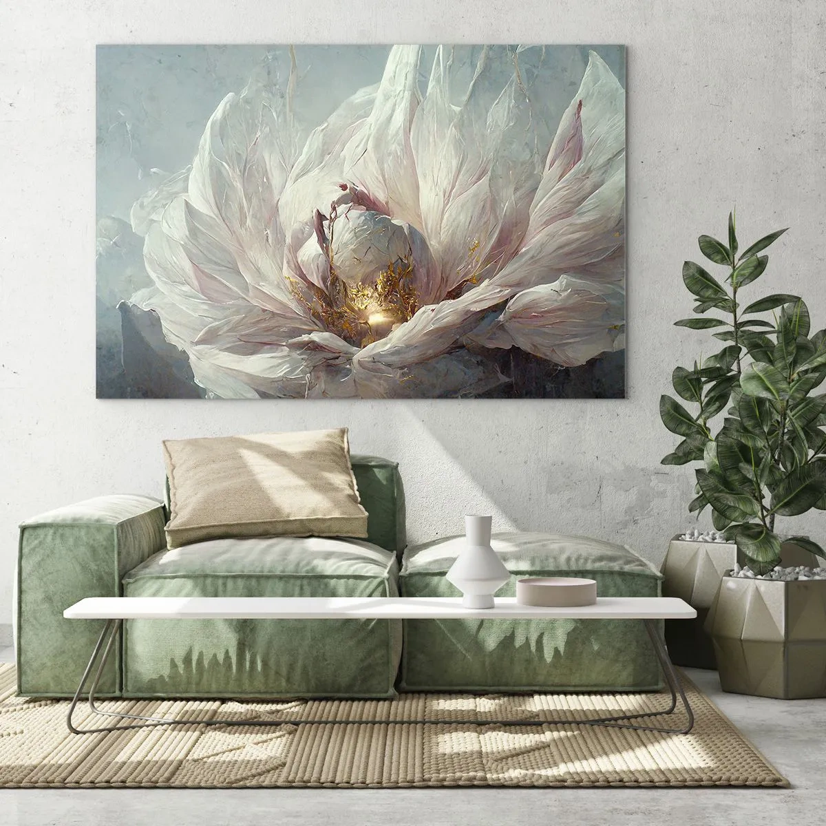Quadro su vetro - Un fiore che sboccia in delicati toni grigi e oro - 100x70cm - Fiorisce ogni cento anni - Decorazione murale moderna per soggiorno e camera da letto ARTTOR