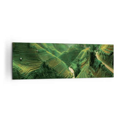 Quadro su tela - Stampe su Tela - Pittoresche terrazze di riso in una valle verde illuminata dal sole al tramonto - 160x50cm - Valle del Vietnam - Decorazione murale moderna per soggiorno e camera da letto ARTTOR