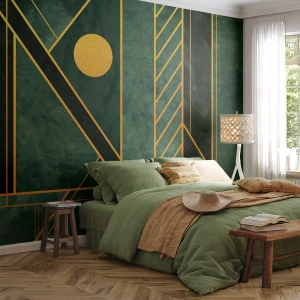 Fotomurale su misura Premium Sand - Dinamica di oro e azzurro - Astrazione, Pezzo, Motivo geometrico