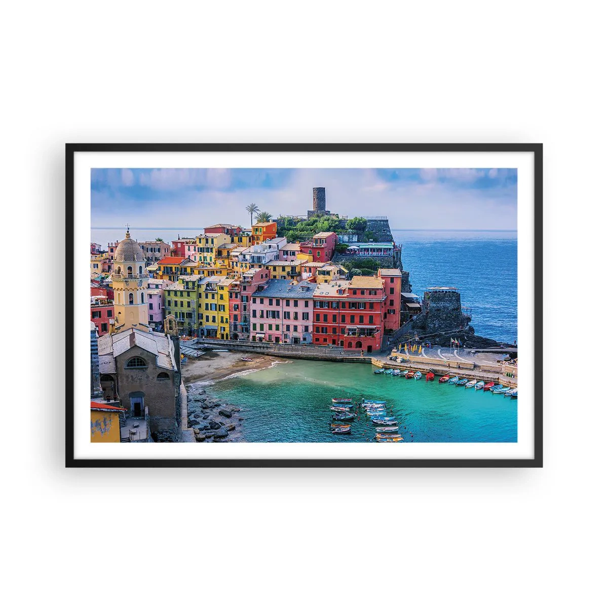 Poster in cornice nera - Magica cittadina mediterranea - 91x61 cm