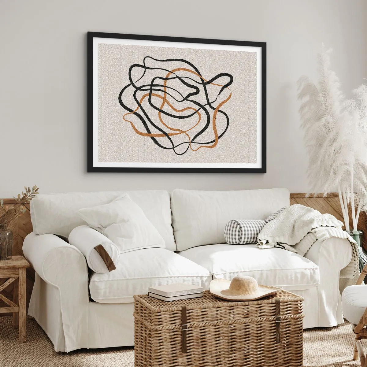 Poster in cornice nera - Linee aggrovigliate in nero e oro su uno sfondo chiaro - 70x50cm - Tutto è andato storto - Decorazione murale moderna per soggiorno e camera da letto ARTTOR
