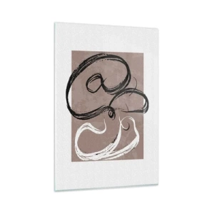 Quadro su vetro - Astrazione in bianco e nero su sfondo beige - 80x120cm - Composizione: alla ricerca della pienezza - Decorazione murale moderna per soggiorno e camera da letto ARTTOR