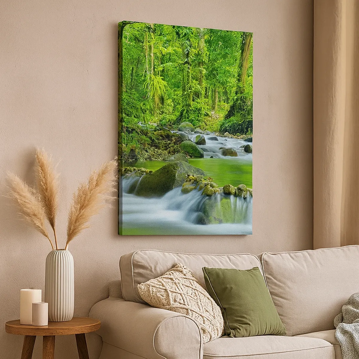 Quadro su tela - Stampe su Tela - Un ruscello in una lussureggiante foresta tropicale - 50x70cm - Fluttuando in un mare di verde - Decorazione murale moderna per soggiorno e camera da letto ARTTOR