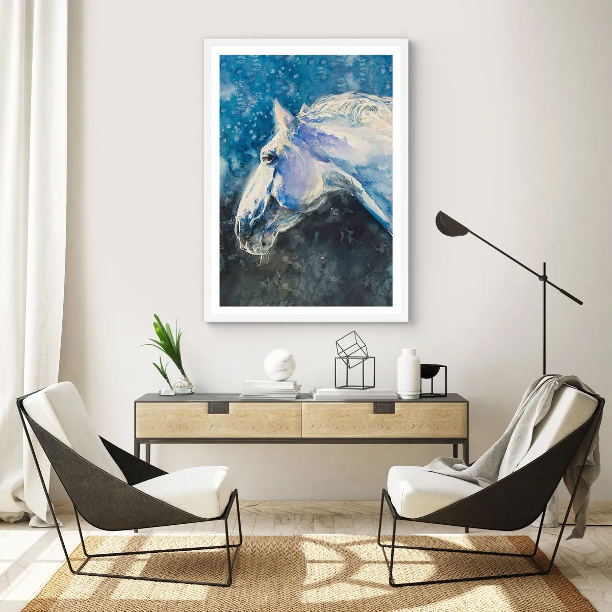 Poster in cornice bianca - Ritratto in luce blu - 70x100 cm