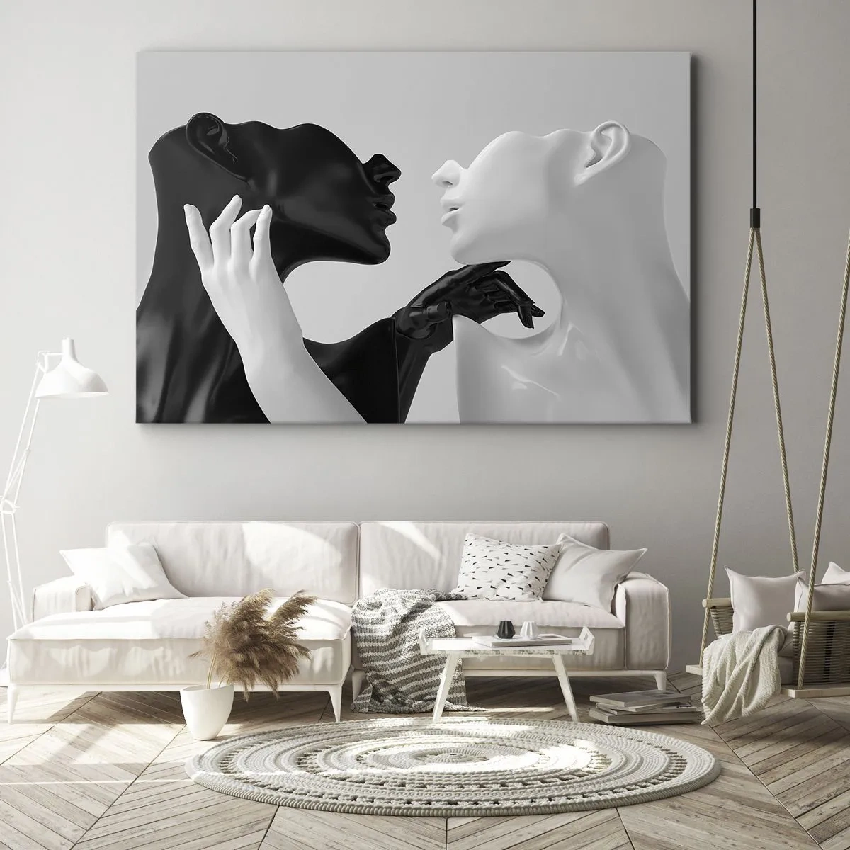 Quadro su tela - Stampe su Tela - Silhouette in bianco e nero in primo piano dinamico - 120x80cm - Desiderio - attrazione - Decorazione murale moderna per soggiorno e camera da letto ARTTOR