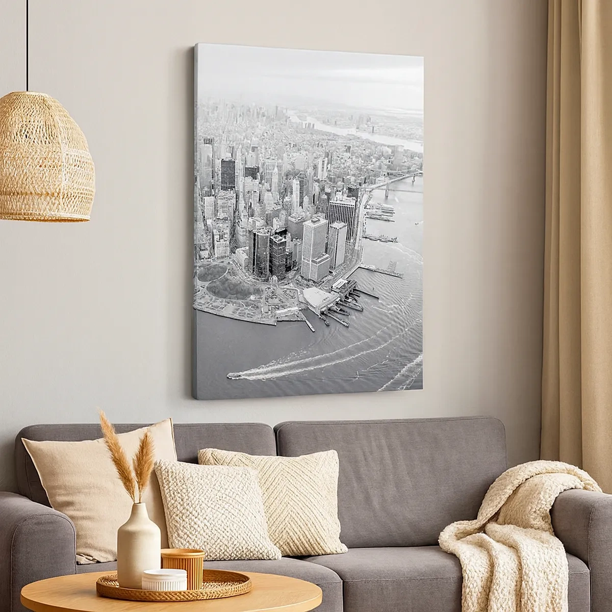Quadro su tela - Stampe su Tela - Vista aerea di Manhattan in bianco e nero - 50x70cm - Come non amarla? - Decorazione murale moderna per soggiorno e camera da letto ARTTOR