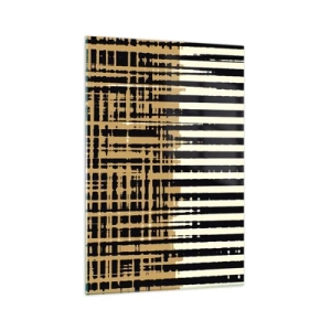 Quadro su vetro - Linee astratte in nero, beige e bianco - 70x100cm - Astrazione architettonica - Decorazione murale moderna per soggiorno e camera da letto ARTTOR