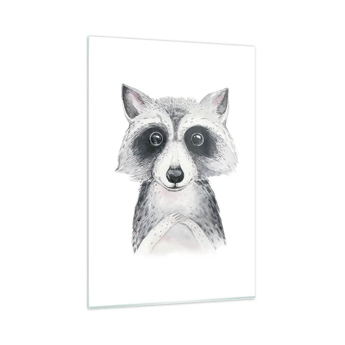 Quadro su vetro - Adorabile ritratto di un procione su sfondo bianco - 80x120cm - Un attimo di commozione - Decorazione murale moderna per soggiorno e camera da letto ARTTOR