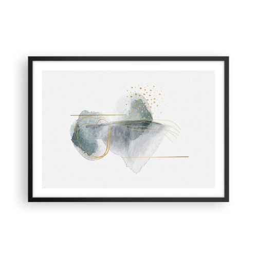 Poster in cornice nera - Una composizione astratta nei toni del turchese e dell'oro. - 70x50cm - Sui legami del grigio e dell'oro - Decorazione murale moderna per soggiorno e camera da letto ARTTOR