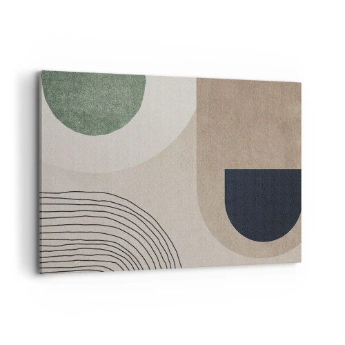 Quadro su tela - Stampe su Tela - Forme geometriche nei toni del beige e del verde - 100x70cm - La mitezza dell'ovale - Decorazione murale moderna per soggiorno e camera da letto ARTTOR