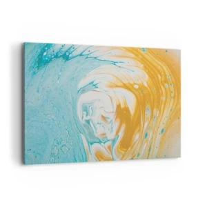 Quadro su tela - Stampe su Tela - Onde astratte nei toni del blu e dell'oro su tela - 100x70cm - Vortice pastello - Decorazione murale moderna per soggiorno e camera da letto ARTTOR