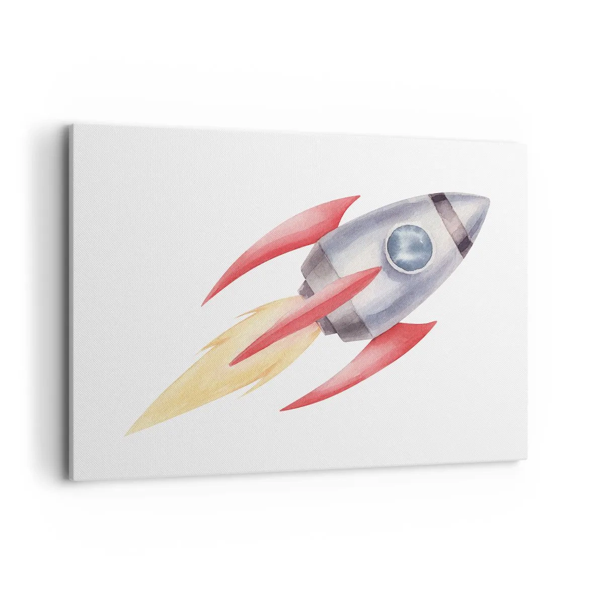 Quadro su tela - Stampe su Tela - Razzo in stile acquerello su sfondo bianco - 100x70cm - Più in alto, più veloce, più lontano - Decorazione murale moderna per soggiorno e camera da letto ARTTOR