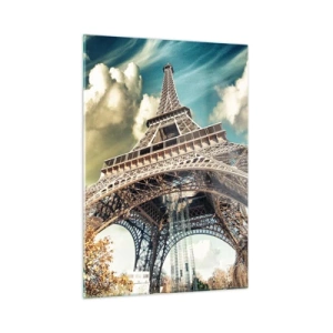 Quadro su vetro - La Torre Eiffel in uno scenario autunnale contro un cielo dinamico - 50x70cm - L'autunno a Parigi... - Decorazione murale moderna per soggiorno e camera da letto ARTTOR